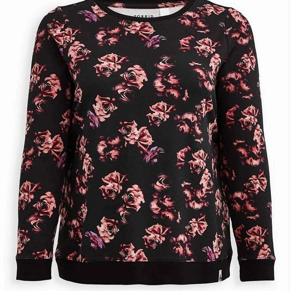 Torrid Floral Print Black Active Sweatshirt Size 2